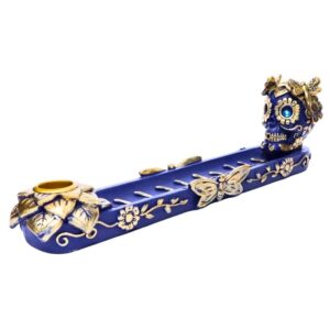Fujima Sugar Skull & Butterfly Incense & Cone Burner 11 In