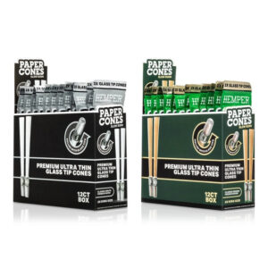 Hemper Paper King Size Cones + Glass Tip 2pk 12ct Display