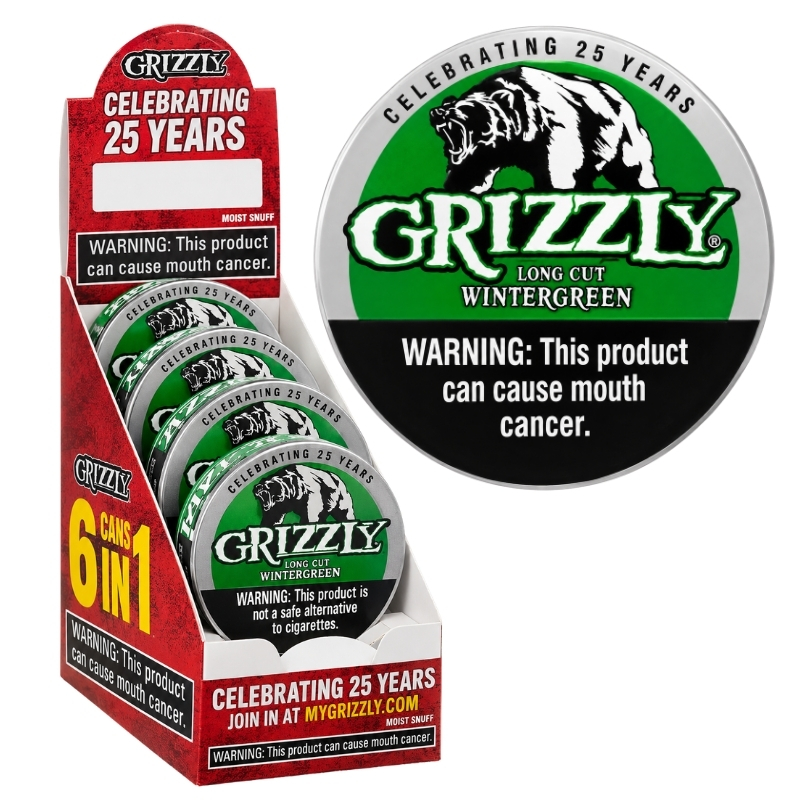 Grizzly Chewing Tobacco Large Can Wintergreen 4ct Display